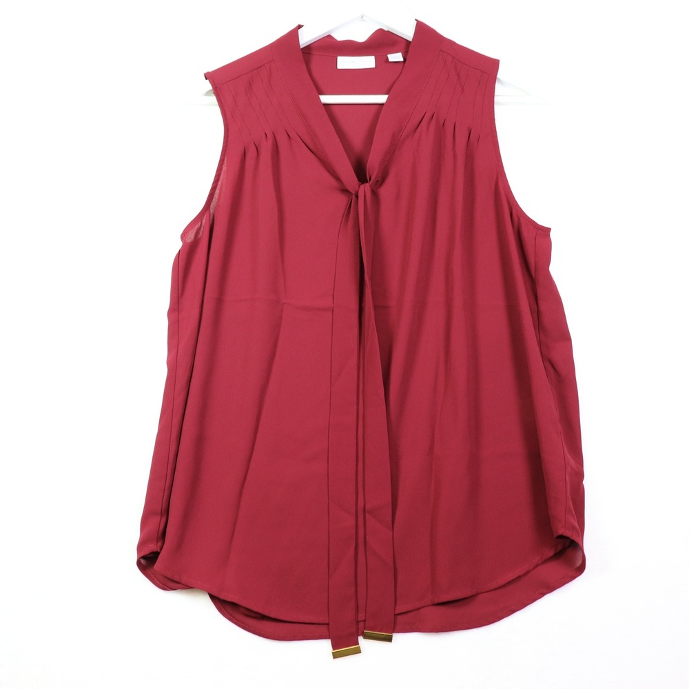 NEW YORK & COMPANY Womens Burgundy‎ Sleeveless Tie Neck Blouse Size M